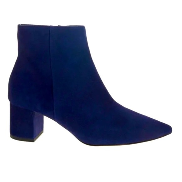 New L’Agence Jeanne Pointed Toe Bootie Ankle Boot Suede Midnight Blue Sz 37.5 - Picture 2 of 13